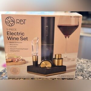 NIB RBT 5-Piece Electric Wine Set - Matte Black & Gold Luxury Barware